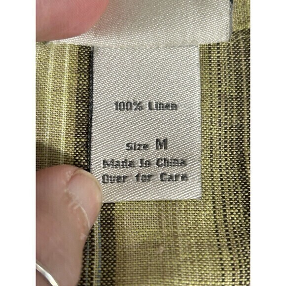 Nomadic Traders Women's 100% Linen Light Green Stripe Button Up Medium - Picture 7 of 8